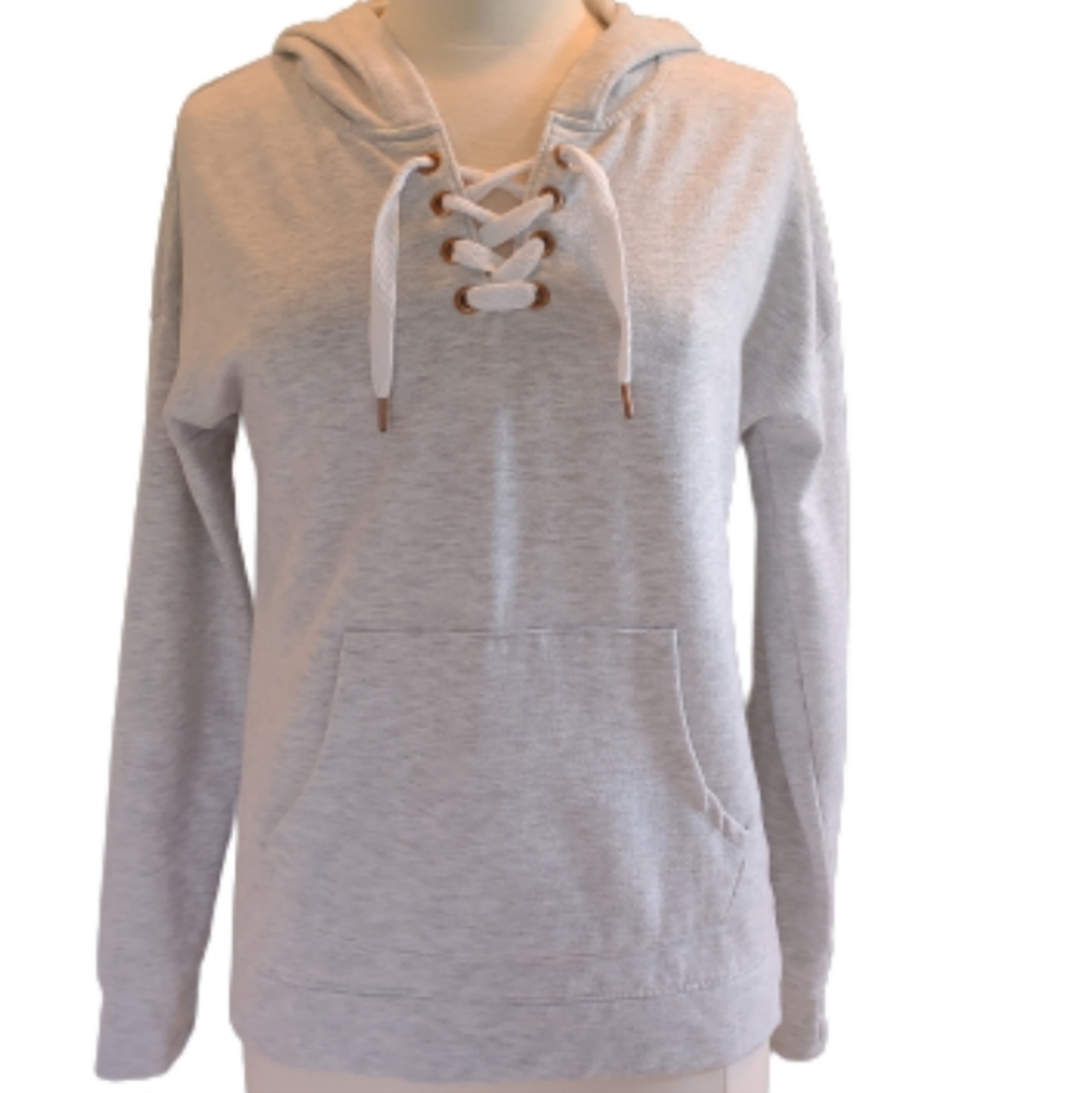 Hoodie Lace Up Pull Over Te Verde Medium Gray